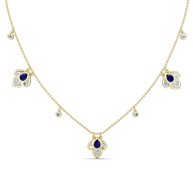 Ayla Fine Unseen 2.00 ctw Pear Shape Blue Sapphire accented Baguette & Rose Cut Natural Diamond Floral Necklace 