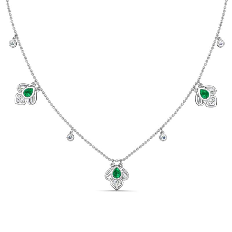 Ayla Fine Unseen 1.00 ctw Pear Shape Emerald accented Baguette & Rose Cut Natural Diamond Floral Necklace 