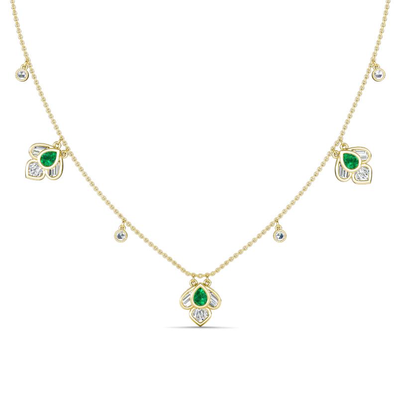 Ayla Fine Unseen 1.00 ctw Pear Shape Emerald accented Baguette & Rose Cut Natural Diamond Floral Necklace 
