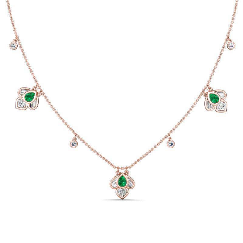 Ayla Fine Unseen 1.00 ctw Pear Shape Emerald accented Baguette & Rose Cut Natural Diamond Floral Necklace 