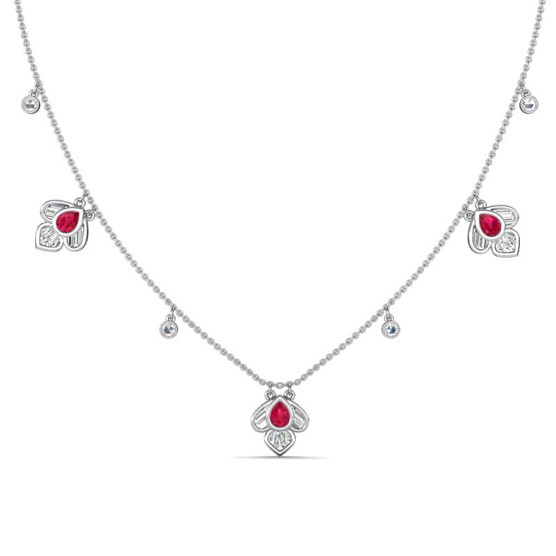 Ayla Fine Unseen 2.00 ctw Pear Shape Ruby accented Baguette & Rose Cut Natural Diamond Floral Necklace 