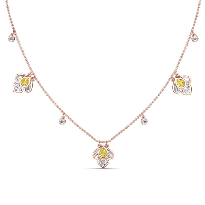 Ayla Fine Unseen 2.00 ctw Pear Shape Yellow Sapphire accented Baguette & Rose Cut Natural Diamond Floral Necklace 