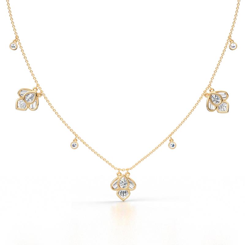 Ayla Fine Unseen 1.00 ctw Pear Shape Natural Diamond accented Baguette & Rose Cut Diamond Floral Necklace 