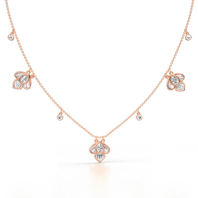 Ayla Fine Unseen 1.00 ctw Pear Shape Natural Diamond accented Baguette & Rose Cut Diamond Floral Necklace 