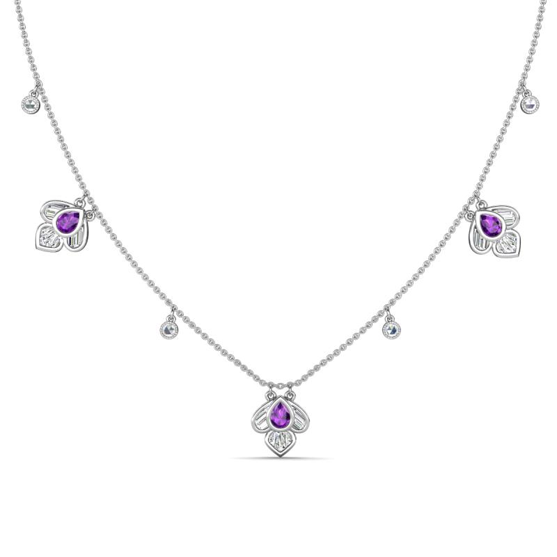 Ayla Fine Unseen 2.00 ctw Pear Shape Amethyst accented Baguette & Rose Cut Natural Diamond Floral Necklace 