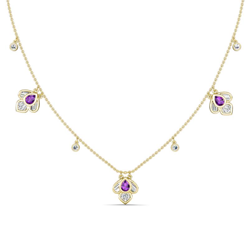 Ayla Fine Unseen 2.00 ctw Pear Shape Amethyst accented Baguette & Rose Cut Natural Diamond Floral Necklace 