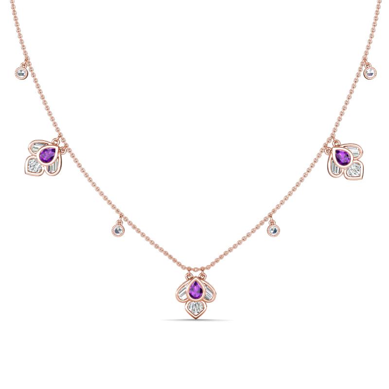 Ayla Fine Unseen 2.00 ctw Pear Shape Amethyst accented Baguette & Rose Cut Natural Diamond Floral Necklace 
