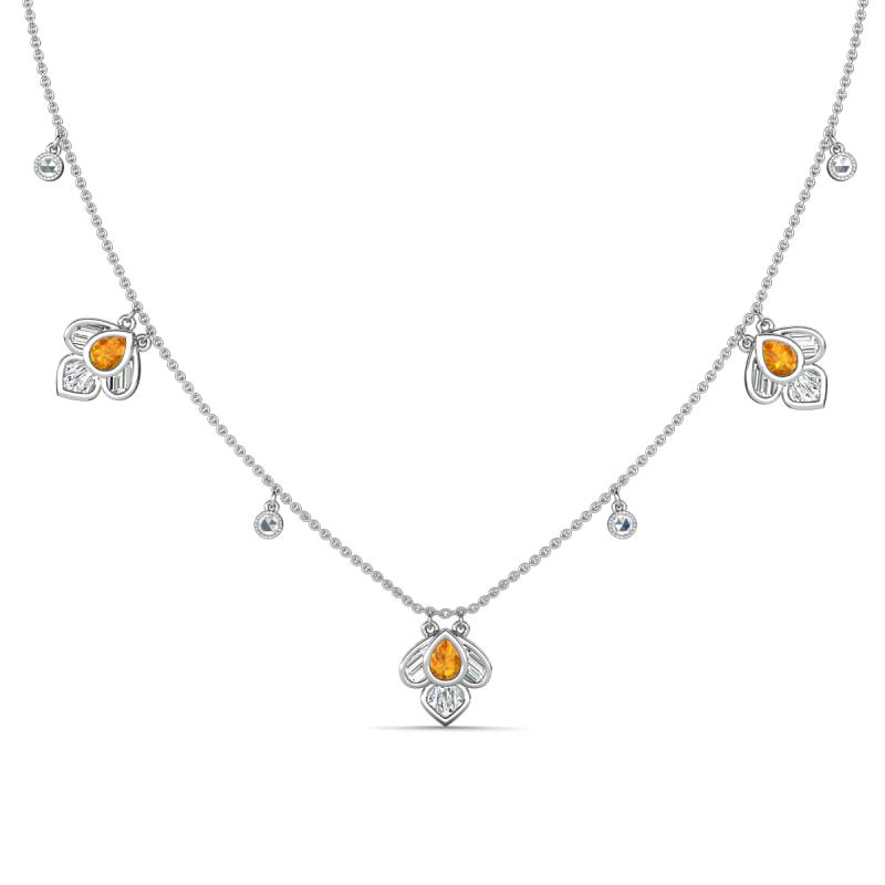 Ayla Fine Unseen 2.00 ctw Pear Shape Citrine accented Baguette & Rose Cut Natural Diamond Floral Necklace 