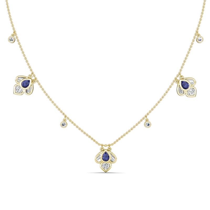Ayla Fine Unseen 2.00 ctw Pear Shape Iolite accented Baguette & Rose Cut Natural Diamond Floral Necklace 