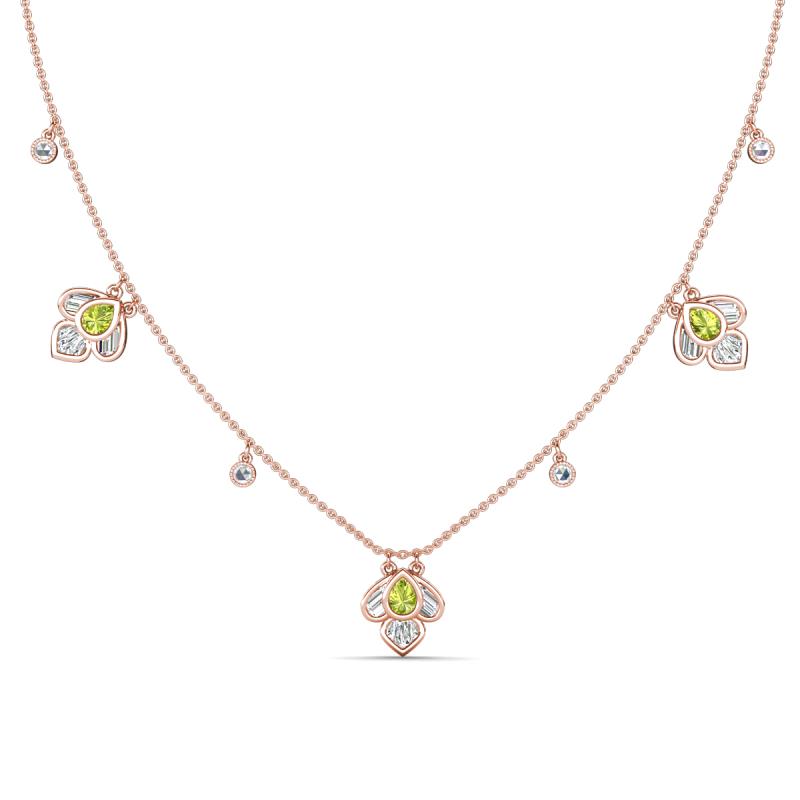 Ayla Fine Unseen 2.00 ctw Pear Shape Peridot accented Baguette & Rose Cut Natural Diamond Floral Necklace 