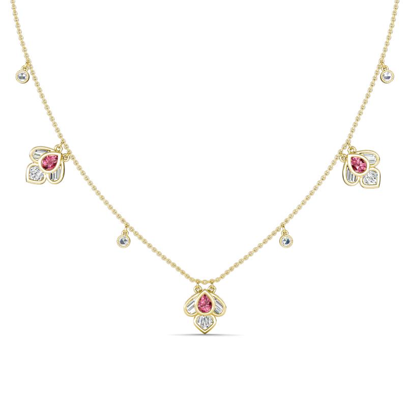 Ayla Fine Unseen 2.00 ctw Pear Shape Pink Tourmaline accented Baguette & Rose Cut Natural Diamond Floral Necklace 