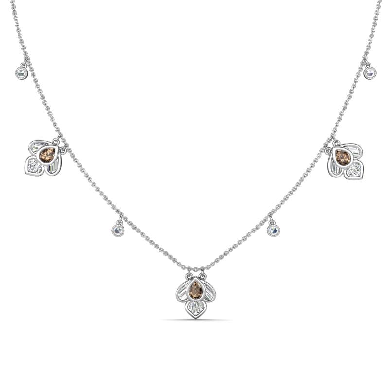 Ayla Fine Unseen 2.00 ctw Pear Shape Smoky Quartz accented Baguette & Rose Cut Natural Diamond Floral Necklace 