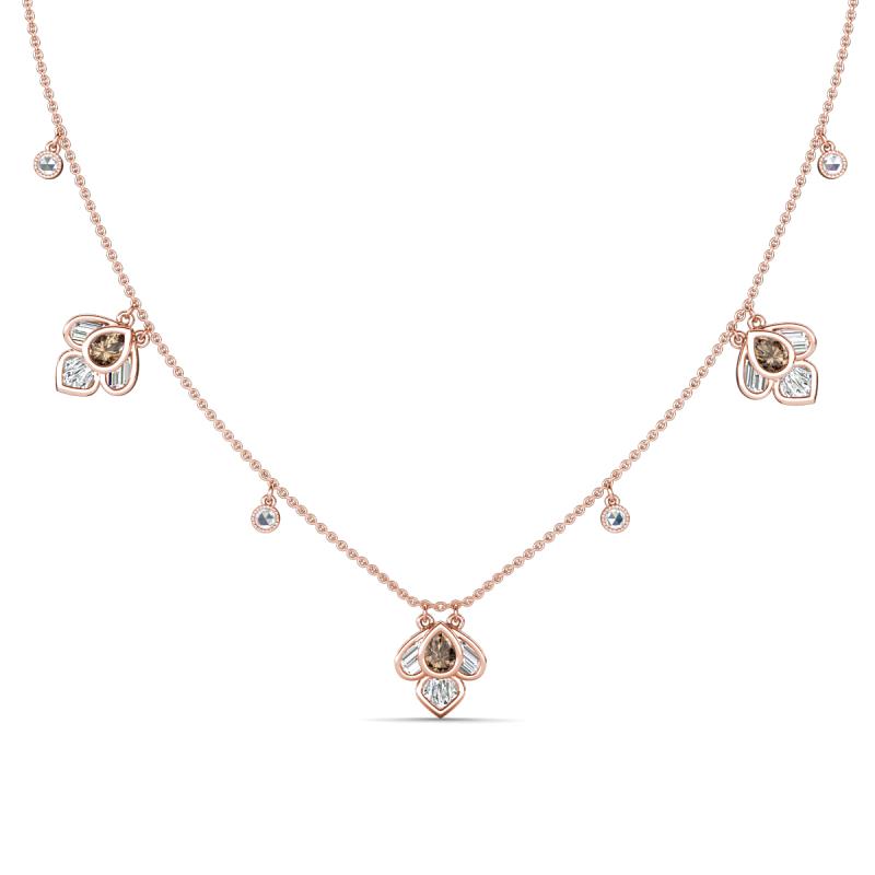 Ayla Fine Unseen 2.00 ctw Pear Shape Smoky Quartz accented Baguette & Rose Cut Natural Diamond Floral Necklace 