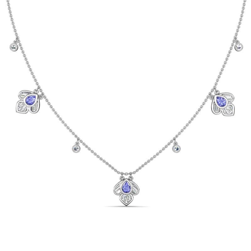 Ayla Fine Unseen 2.00 ctw Pear Shape Tanzanite accented Baguette & Rose Cut Natural Diamond Floral Necklace 