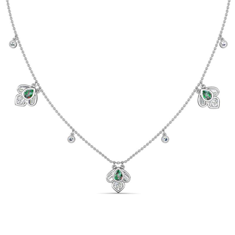 Ayla Fine Unseen 2.00 ctw Pear Shape Created Alexandrite accented Baguette & Rose Cut Natural Diamond Floral Necklace 