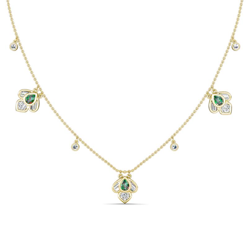 Ayla Fine Unseen 2.00 ctw Pear Shape Created Alexandrite accented Baguette & Rose Cut Natural Diamond Floral Necklace 