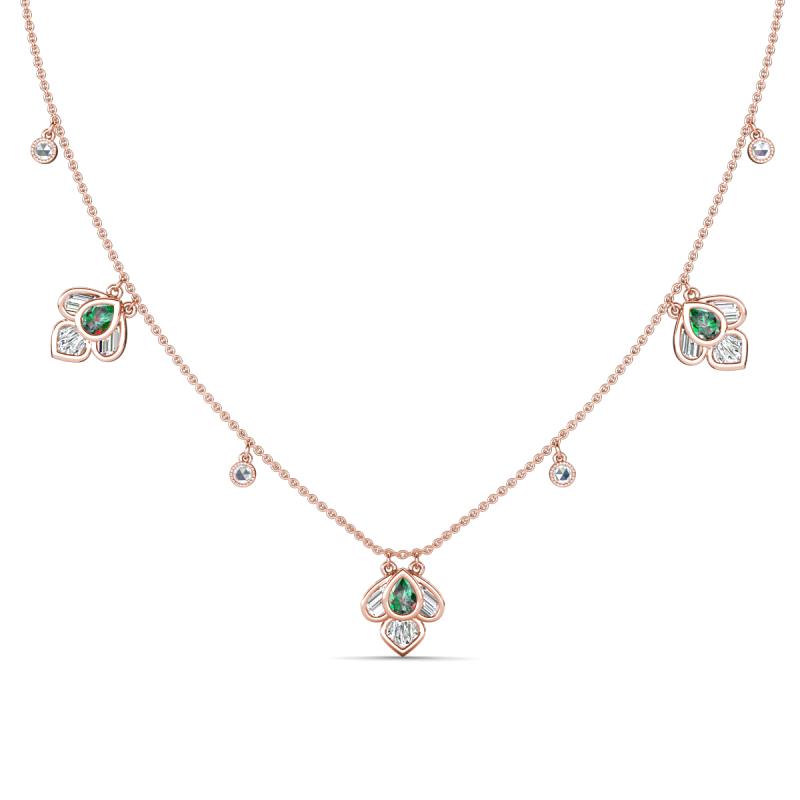 Ayla Fine Unseen 2.00 ctw Pear Shape Created Alexandrite accented Baguette & Rose Cut Natural Diamond Floral Necklace 