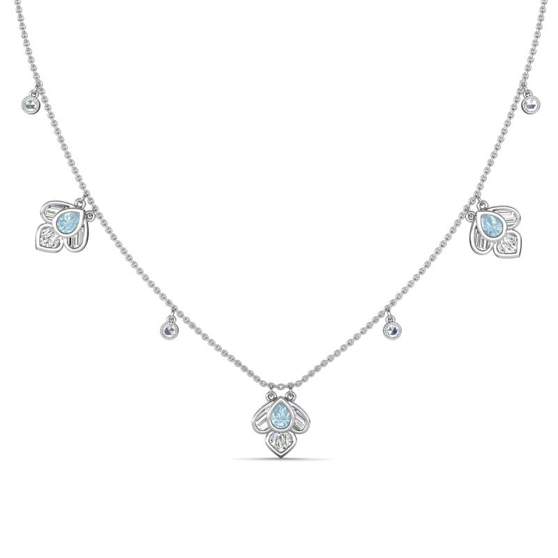 Ayla Fine Unseen 2.00 ctw Pear Shape Aquamarine accented Baguette & Rose Cut Natural Diamond Floral Necklace 