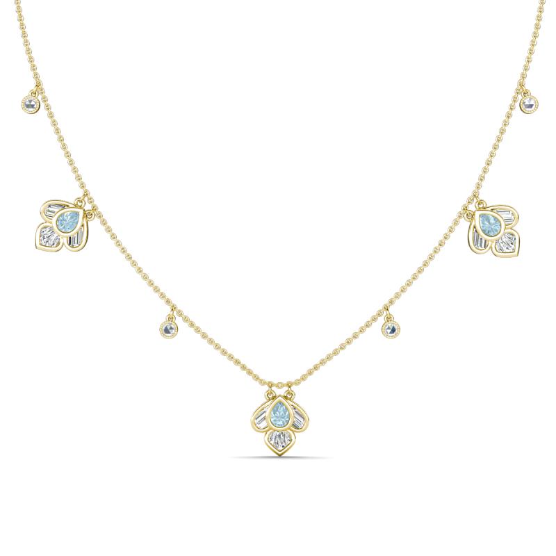 Ayla Fine Unseen 2.00 ctw Pear Shape Aquamarine accented Baguette & Rose Cut Natural Diamond Floral Necklace 