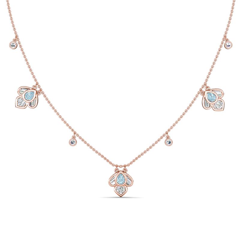 Ayla Fine Unseen 2.00 ctw Pear Shape Aquamarine accented Baguette & Rose Cut Natural Diamond Floral Necklace 