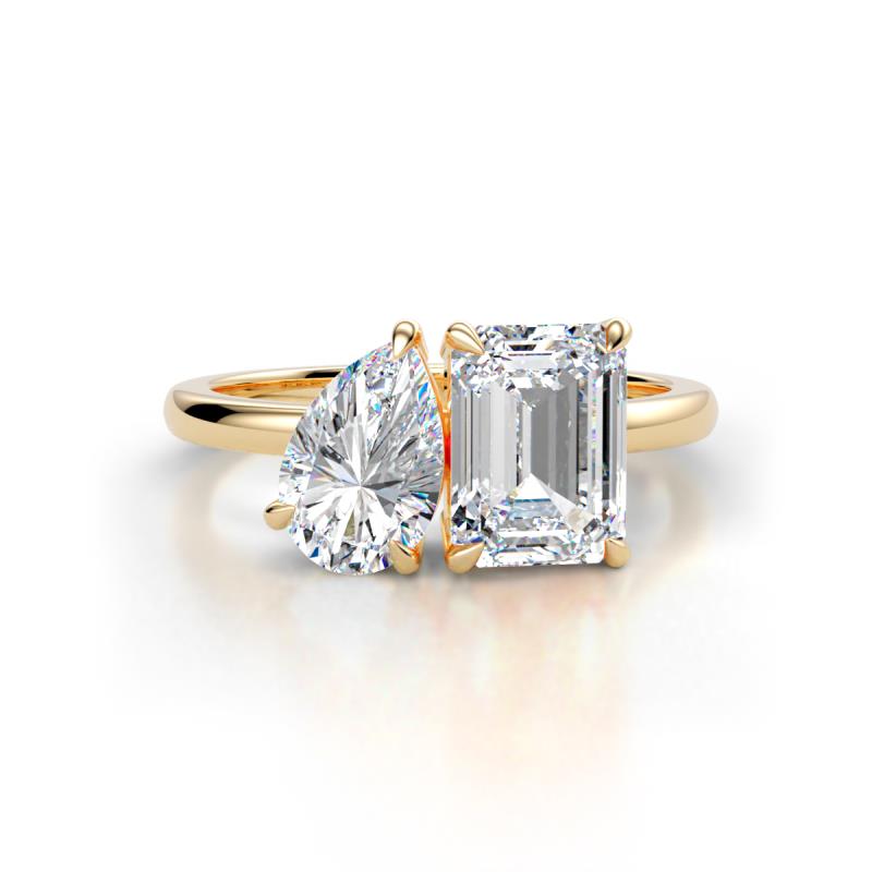 Driselle 3.00 ctw IGI Certified Emerald Shape Lab Grown Diamond and IGI Certified Pear Shape Lab Grown Diamond Women Toi Et Moi Engagement Ring 