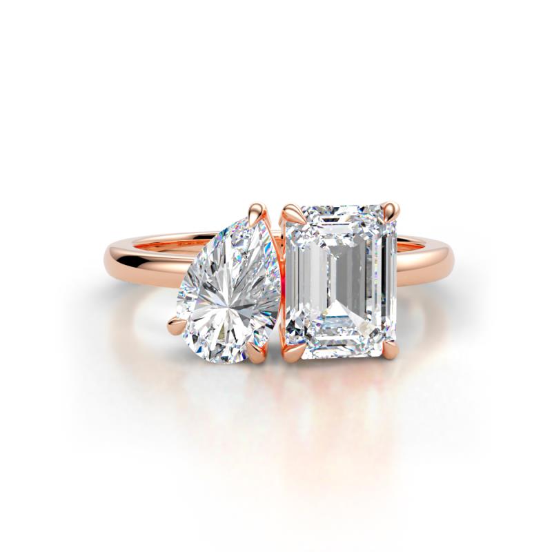 Driselle 3.00 ctw GIA Certified Emerald Shape Natural Diamond and GIA Certified Pear Shape Natural Diamond Women Toi Et Moi Engagement Ring 