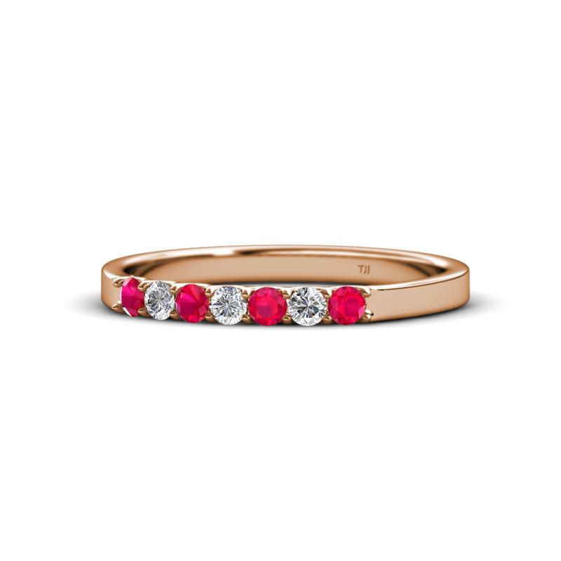 Fiala 2.00 mm Ruby and Lab Grown Diamond 7 Stone Wedding Band 