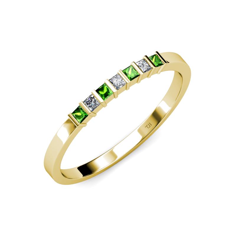 Abila Green Garnet and Diamond Wedding Band 