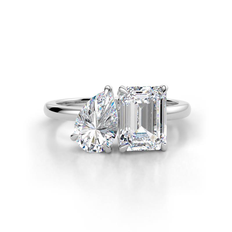Driselle 1.75 ctw IGI Certified Emerald Shape Lab Grown Diamond and Pear Shape Lab Grown Diamond Women Toi Et Moi Engagement Ring 