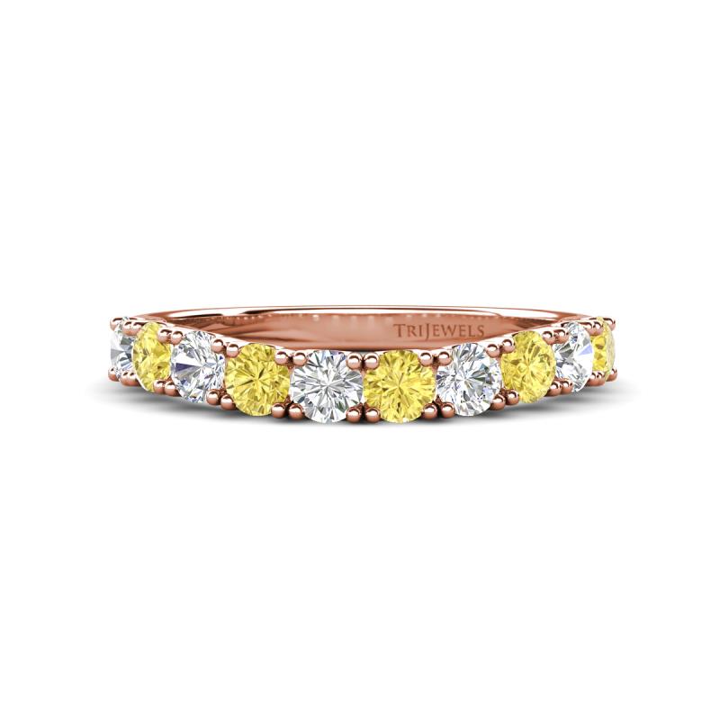 Zevara 1.10 ctw Round Yellow Sapphire and Natural Diamond Women Stackable Curved Wedding Band 