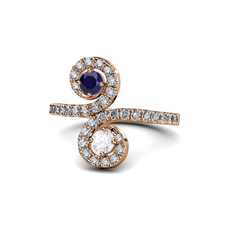 Raene Blue Sapphire and White Sapphire with Side Diamonds Bypass Ring 