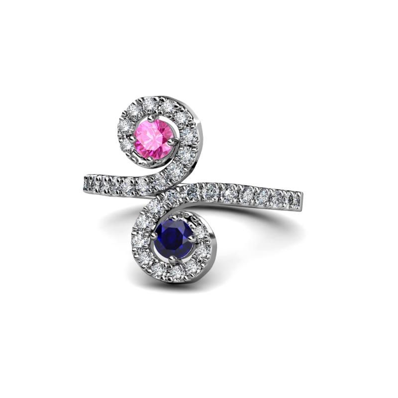Raene Pink Sapphire and Blue Sapphire with Side Diamonds Bypass Ring 