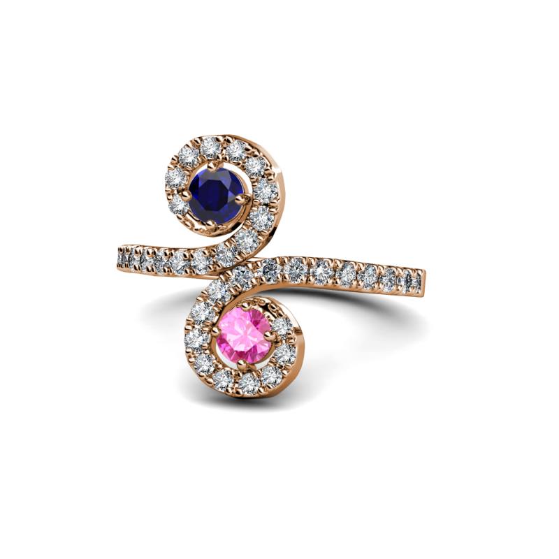 Raene Blue Sapphire and Pink Sapphire with Side Diamonds Bypass Ring 