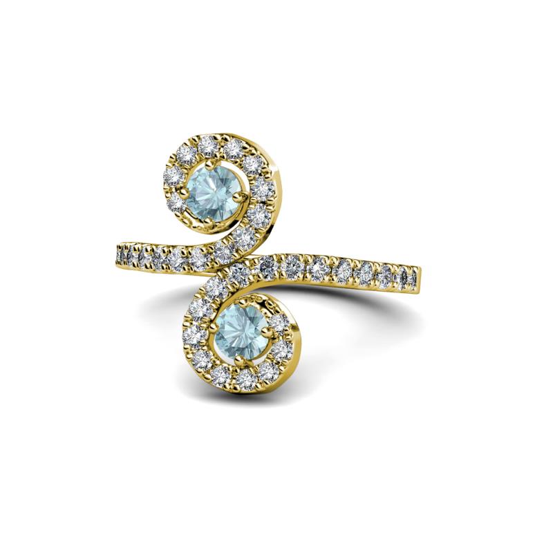 Raene Aquamarine with Side Diamonds Bypass Ring 