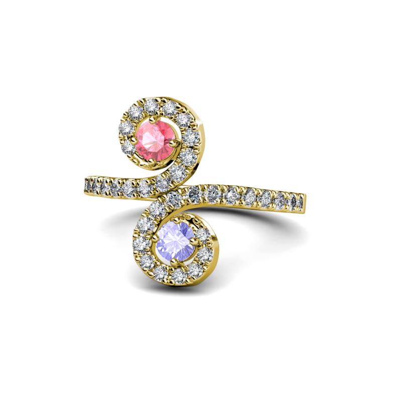 Raene Pink Tourmaline and Tanzanite with Side Diamonds Bypass Ring 
