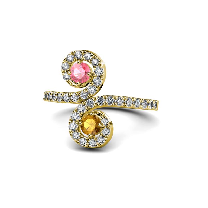 Raene Pink Tourmaline and Citrine with Side Diamonds Bypass Ring 