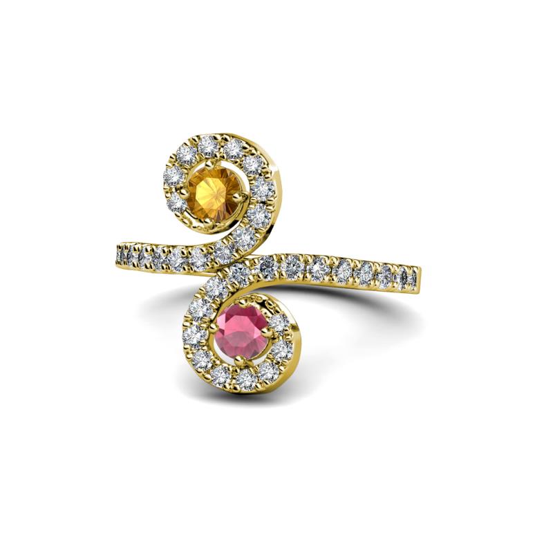 Raene Citrine and Rhodolite Garnet with Side Diamonds Bypass Ring 