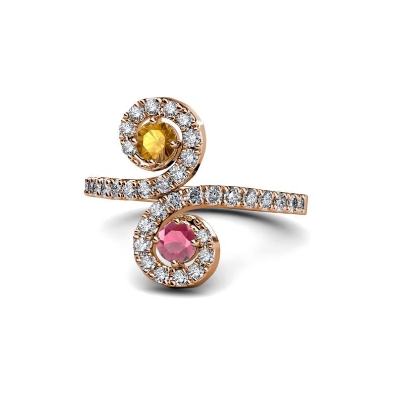 Raene Citrine and Rhodolite Garnet with Side Diamonds Bypass Ring 