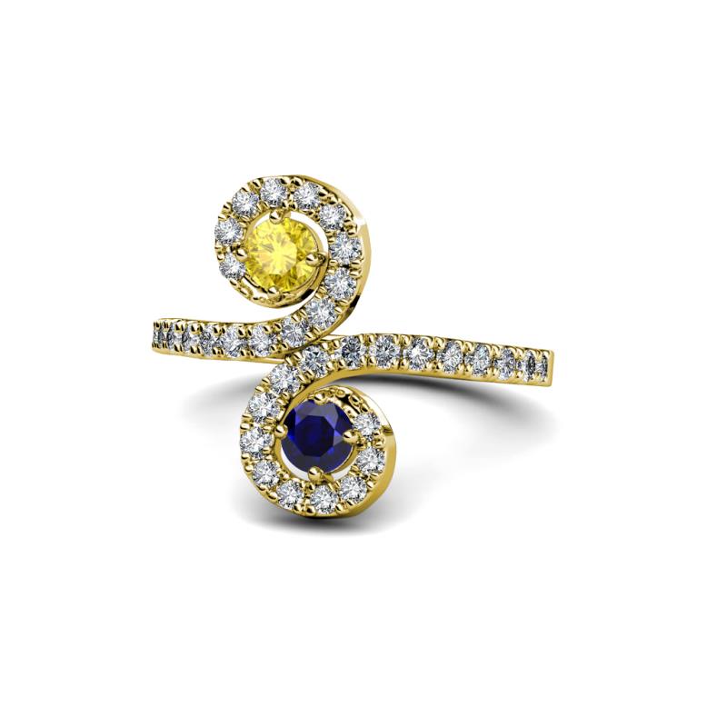 Raene Yellow Sapphire and Blue Sapphire with Side Diamonds Bypass Ring 