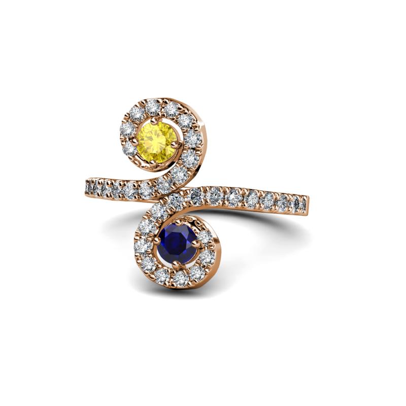 Raene Yellow Sapphire and Blue Sapphire with Side Diamonds Bypass Ring 