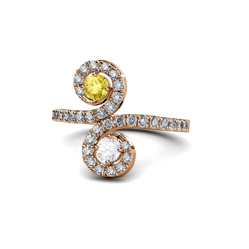 Raene Yellow Sapphire and White Sapphire with Side Diamonds Bypass Ring 