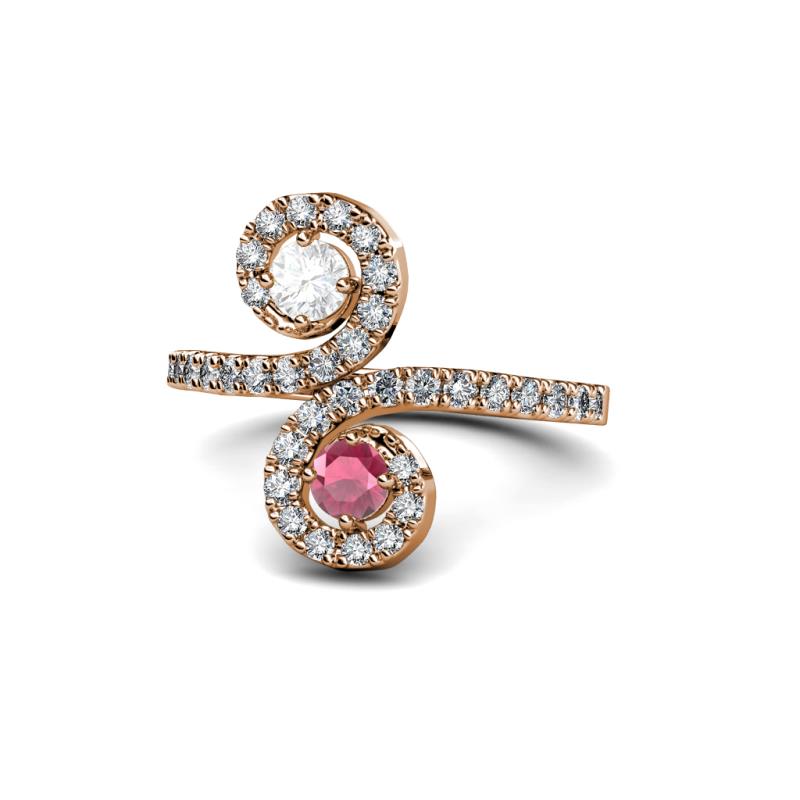 Raene White Sapphire and Rhodolite Garnet with Side Diamonds Bypass Ring 