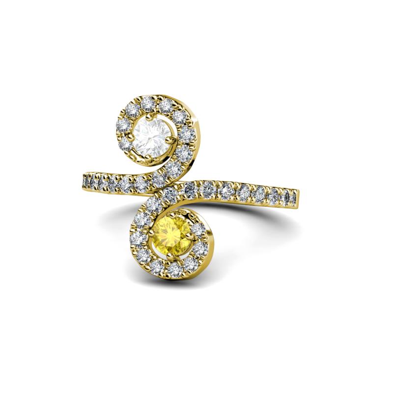 Raene White Sapphire and Yellow Sapphire  with Side Diamonds Bypass Ring 