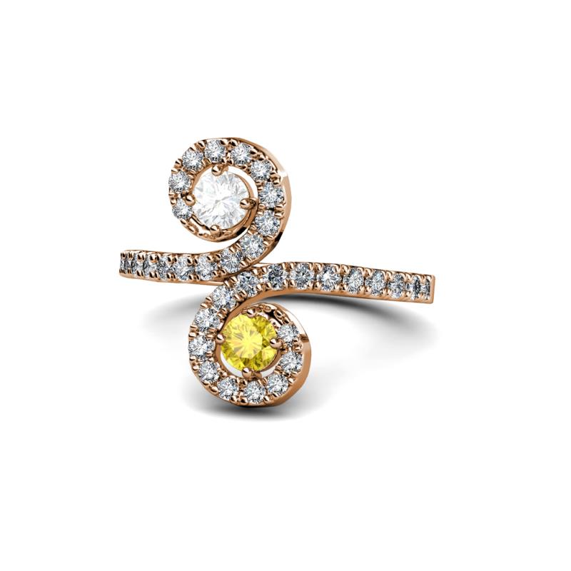 Raene White Sapphire and Yellow Sapphire  with Side Diamonds Bypass Ring 
