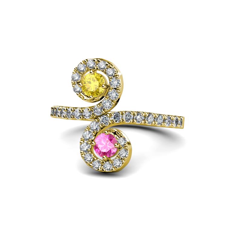 Raene Yellow Sapphire and Pink Sapphire with Side Diamonds Bypass Ring 