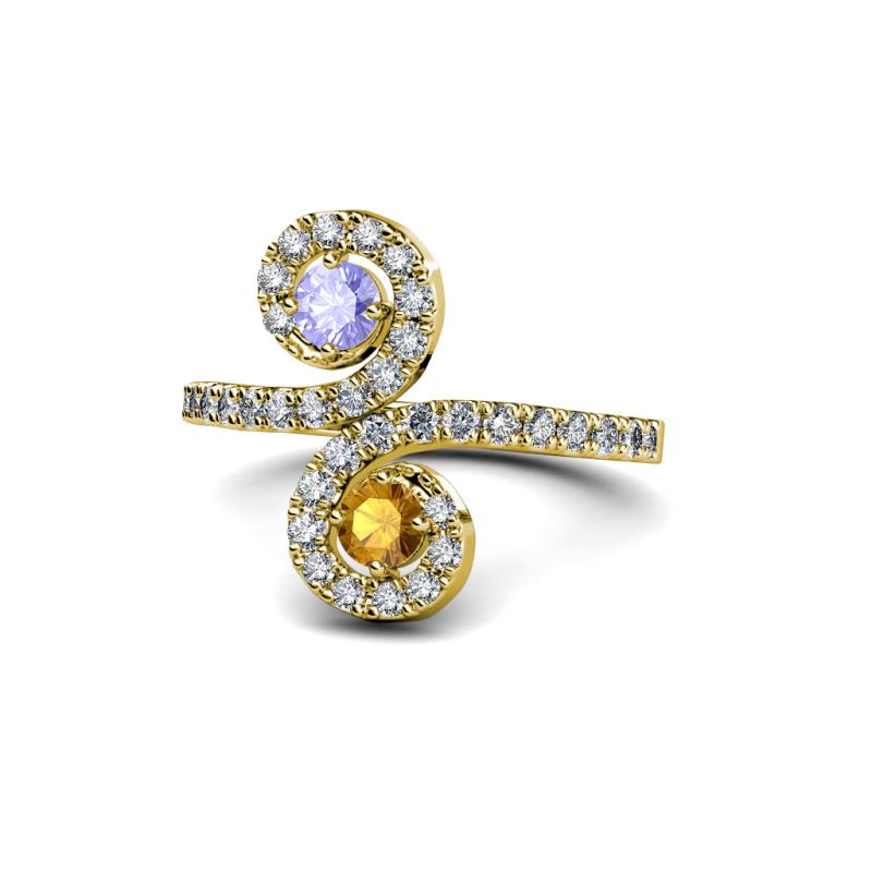 Raene Tanzanite and Citrine with Side Diamonds Bypass Ring 