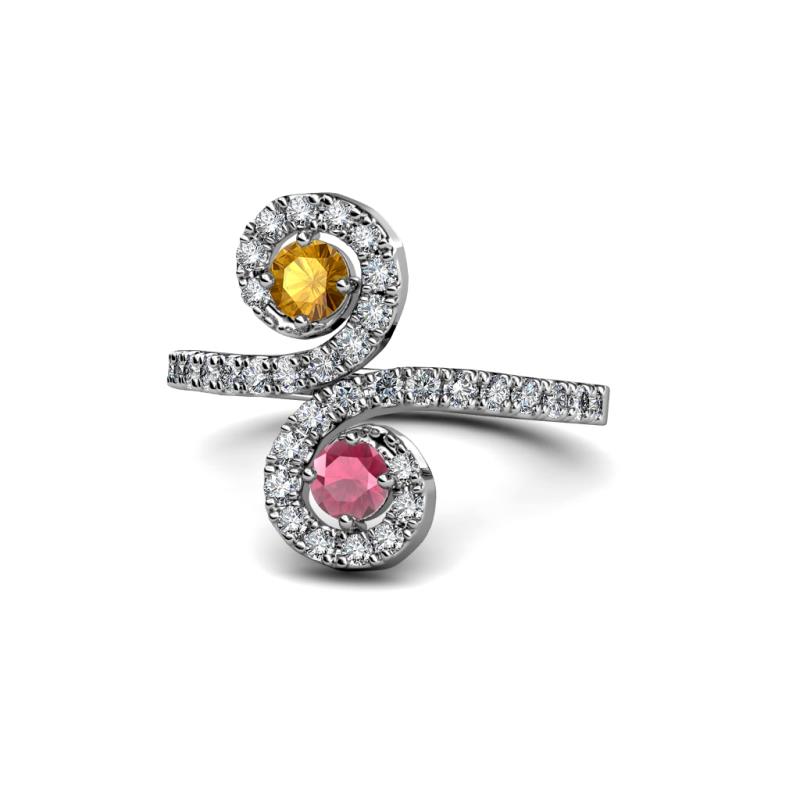 Raene Citrine and Rhodolite Garnet with Side Diamonds Bypass Ring 