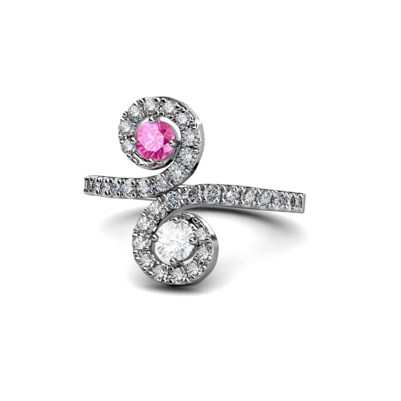 Raene Pink Sapphire and White Sapphire with Side Diamonds Bypass Ring 