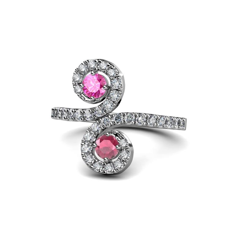 Raene Pink Sapphire and Rhodolite Garnet with Side Diamonds Bypass Ring 