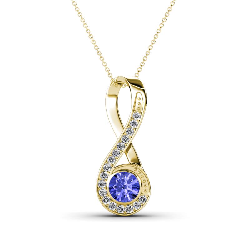 Mandana 5.00 mm Round Tanzanite and Diamond Vertical Infinity Pendant Necklace 